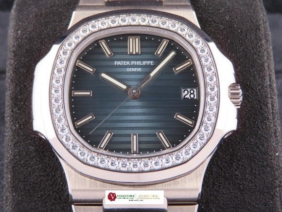 Patek Philippe Nautilus 18 ct. White Gold Original Factory Diamond Bezel Blue Dial 5713/1G December 2012 (Pre Order)