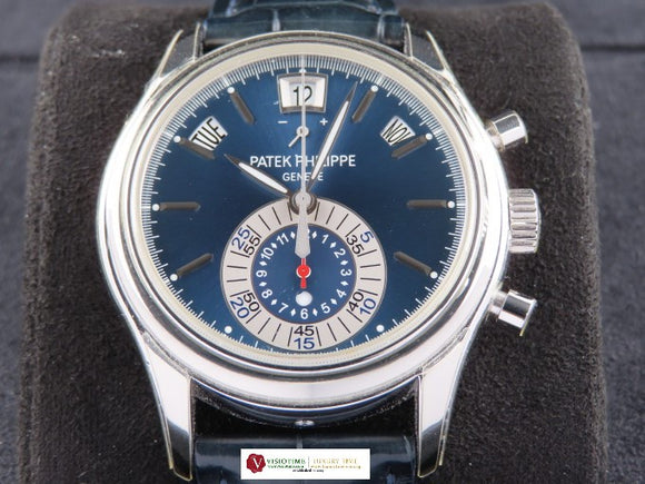 Patek Philippe Annual Calendar Flyback Chronograph Platinum Blue Dial 40.5 mm 5960 June 2010